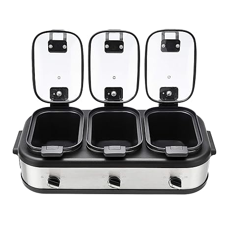 Amazon Basics Stainless Steel 3 x 2.5 Quarts Triple Slow Cooker, Brushed Stainless Steel (Previously AmazonCommercial brand)